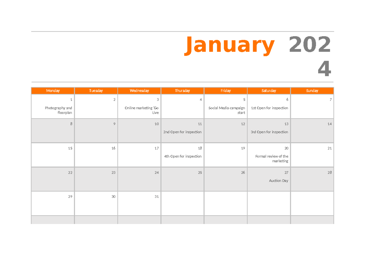 January marketing calendar Jason - CPP41419 - January 202 4 Monday ...
