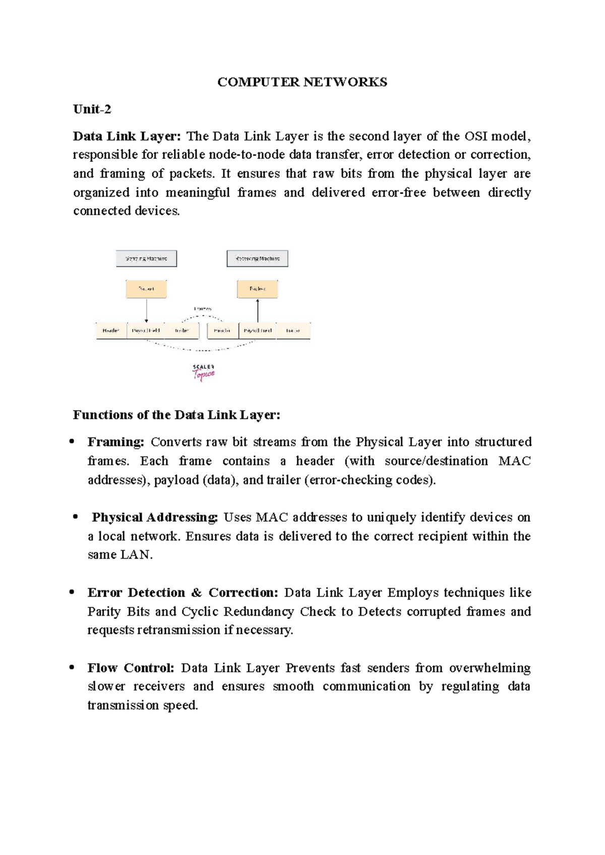 Unit-2(CN) - Data Link Layer Overview and Functions - Studocu