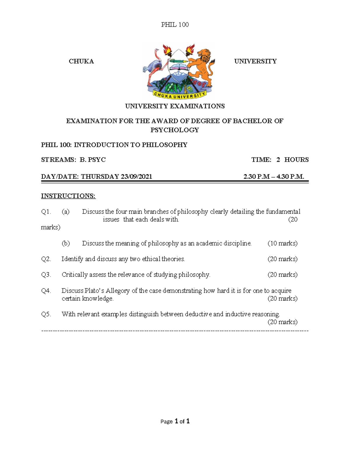 PHIL 100 - Introduction to Philosophy Exam Notes - Studocu