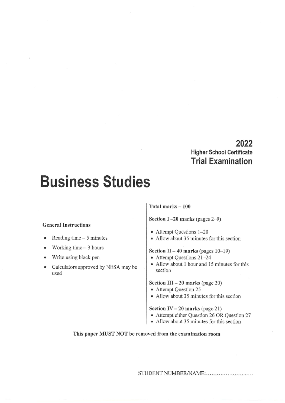 2022 HSC Business Studies Trial Exam (Independent) - Studocu
