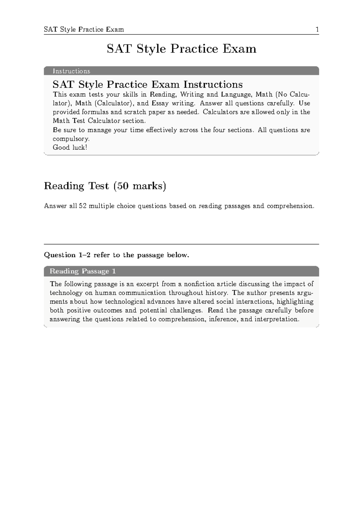 2019 SAT Question-Answer Student Guide Final - SAT Style Practice Exam ...