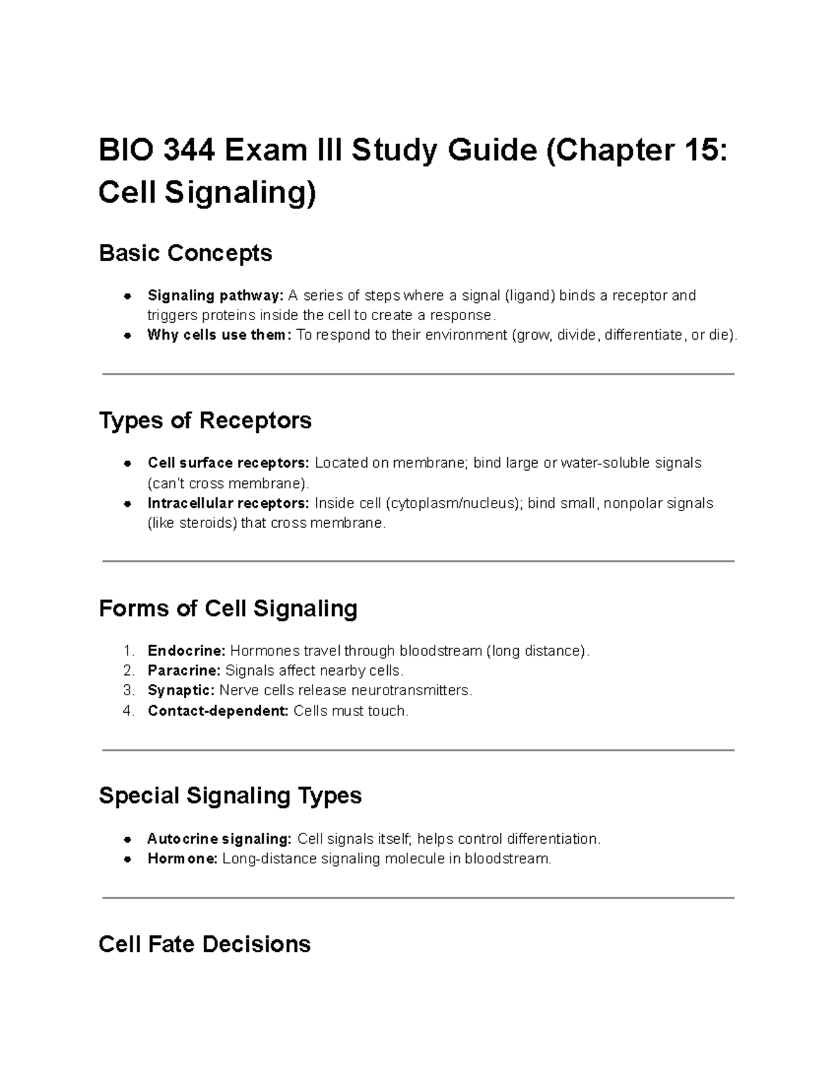 BIO 344 Exam III Study Guide: Cell Signaling Concepts - Studocu