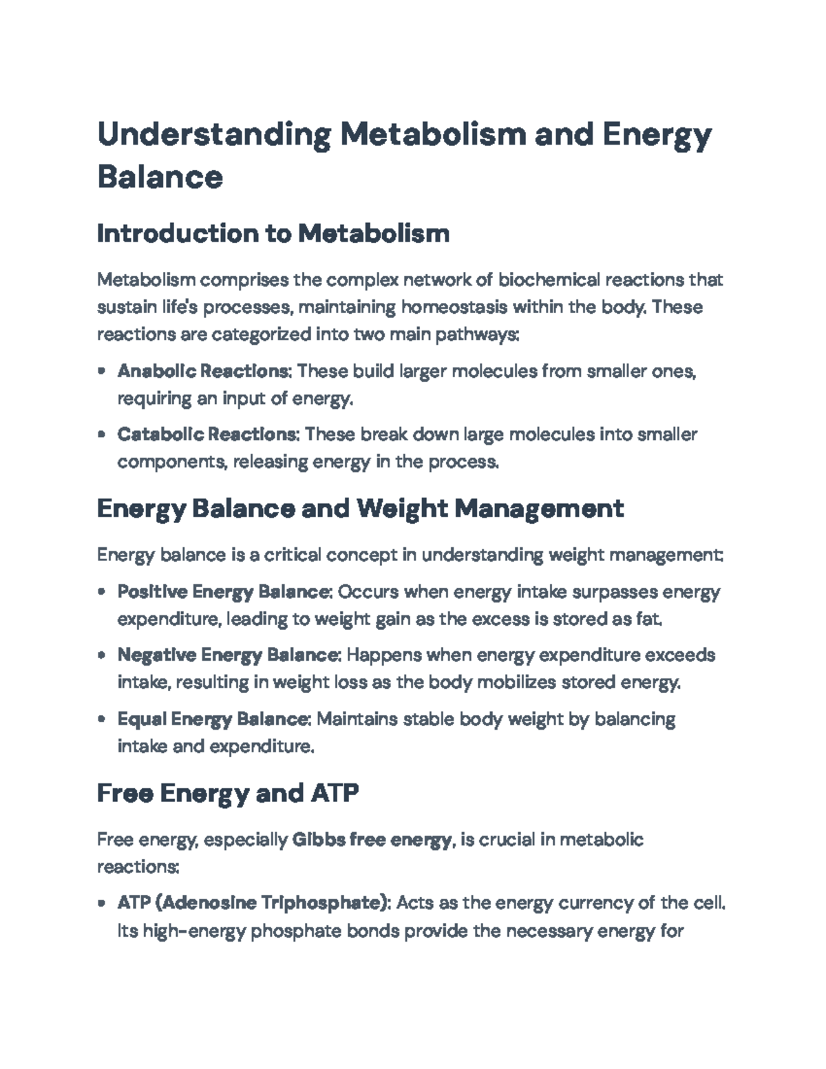 Understanding Metabolism and Energy Balance: Key Concepts and ...