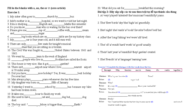 Bài Tập Unit 8: Fill in the Blanks & Sentence Structure Exercises - Studocu