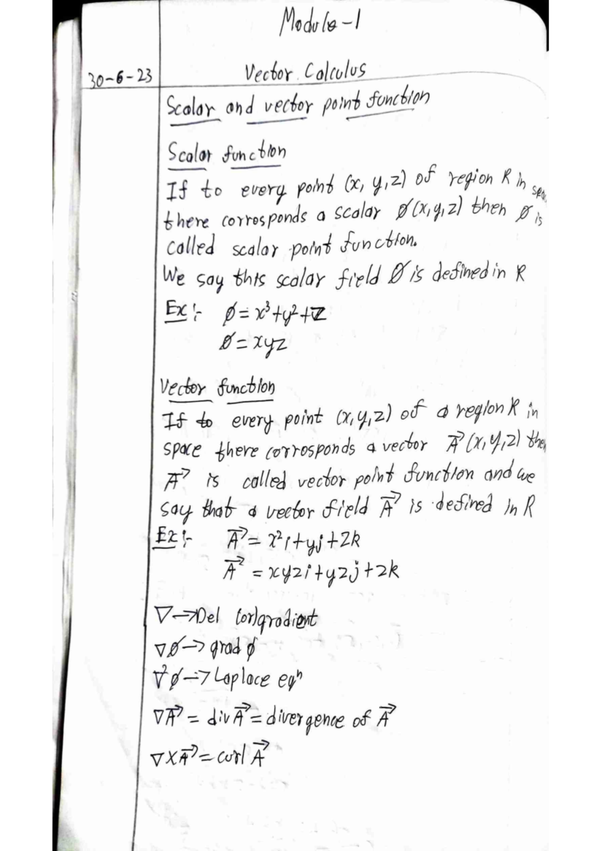 Bmate 201 Mod1 VC - Vector Calculus: Scalar and Vector Functions - Studocu