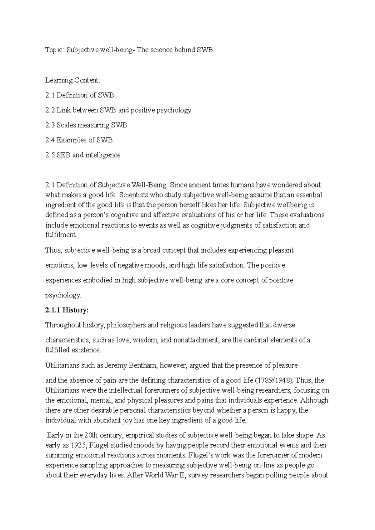 Subjective Well-Being (SWB): Understanding Its Science and Impact - Studocu