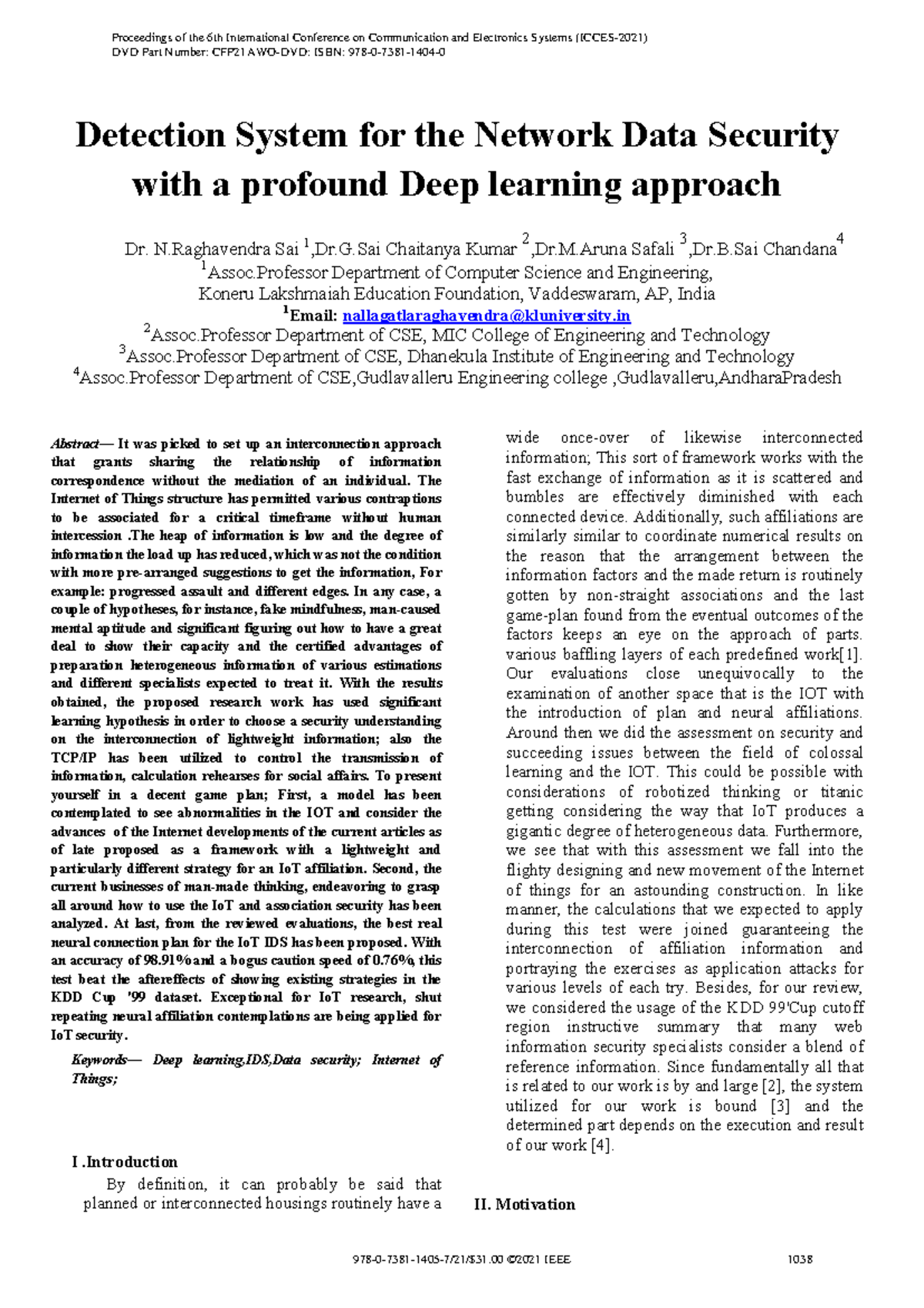 Detection System for Network Data Security Using Deep Learning - ICCES ...