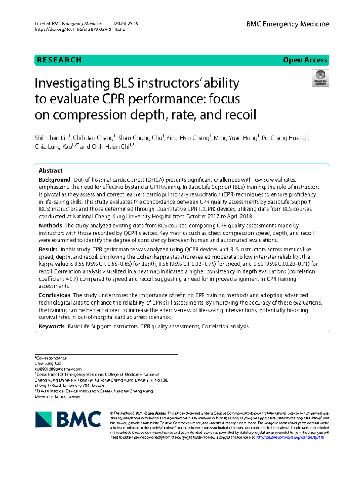 Investigating BLS instructors' CPR assessment accuracy: A study on ...