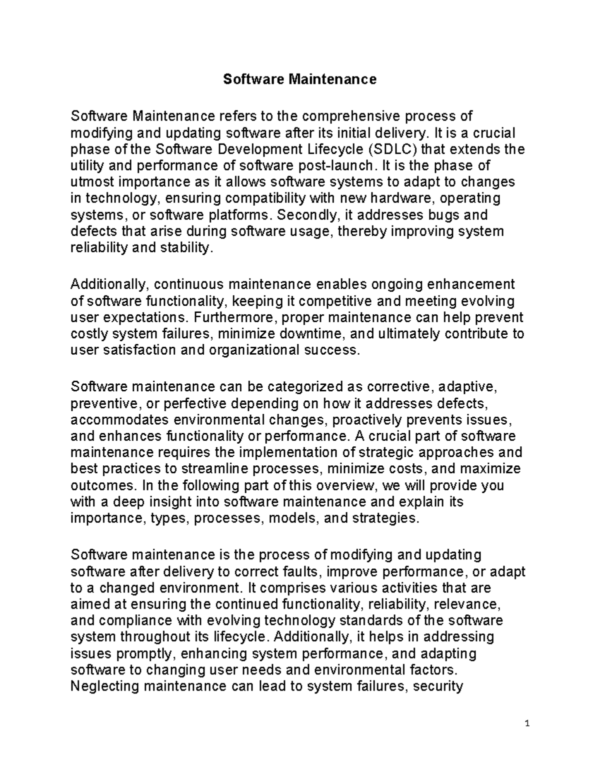 12.SW Maintenance: Importance, Types, Processes & Strategies - Studocu