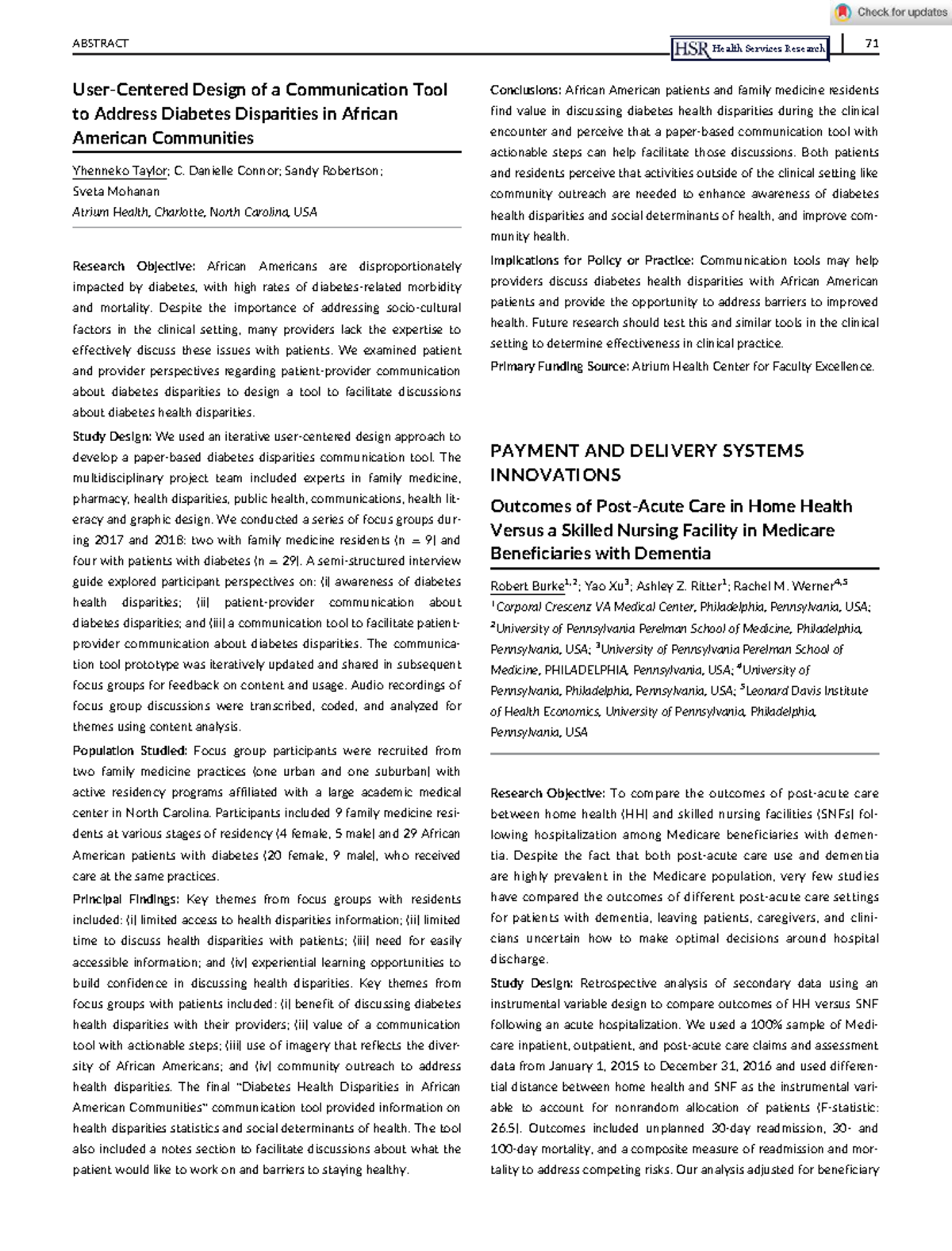 HSR 2021: User-Centered Design of a Diabetes Disparities Tool - Studocu