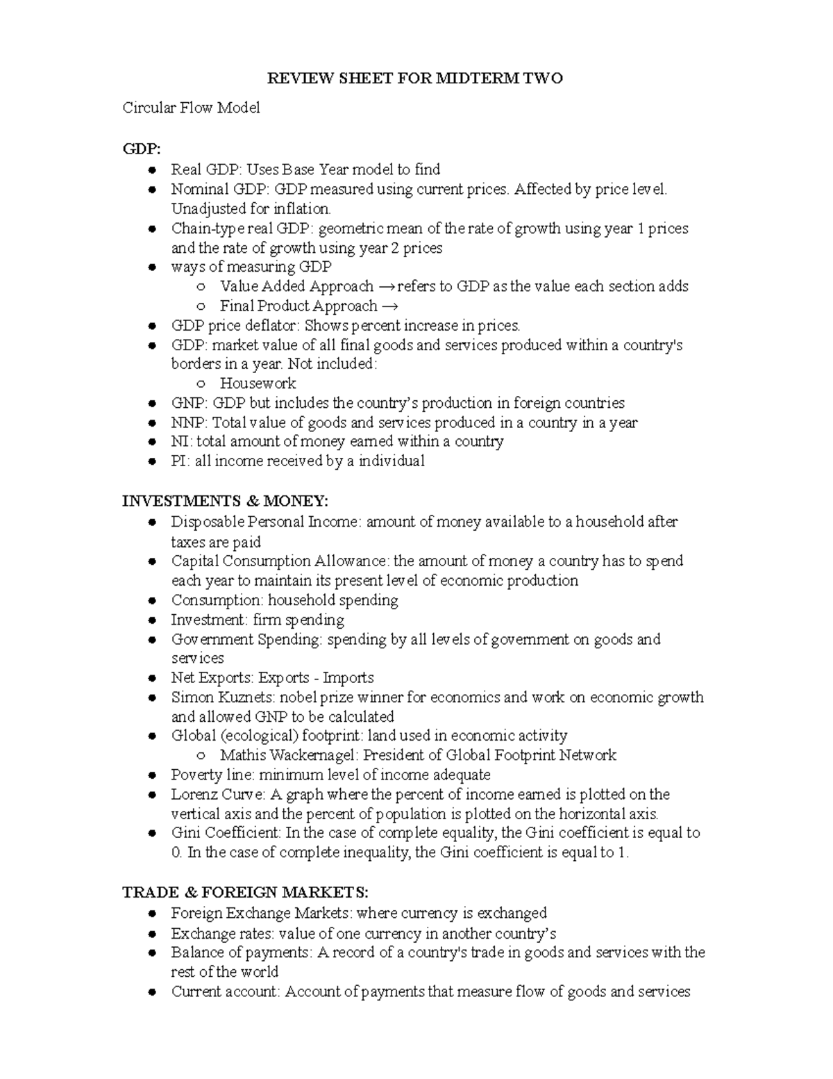 MIDTERM 2 Review: Key Concepts in Economics and Measurement - Studocu