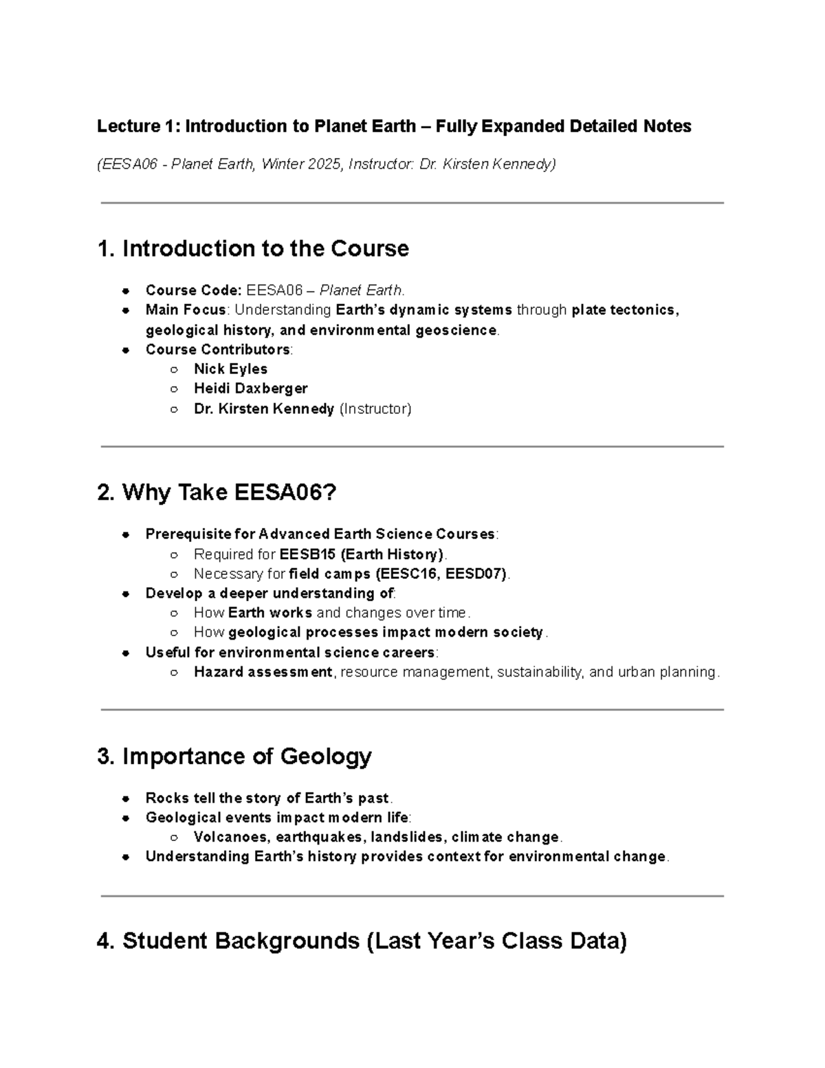 EESA06 Lecture 1: Intro to Planet Earth Detailed Notes (Winter 2025 ...