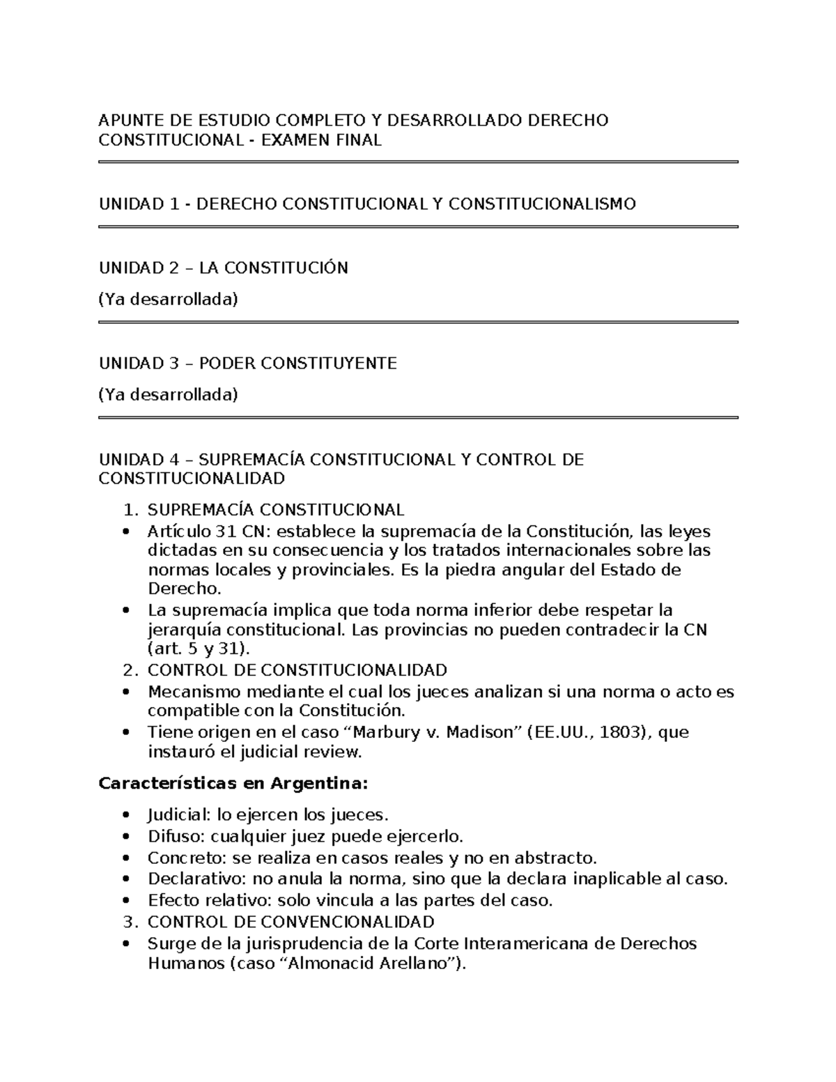 APUNTE DE DERECHO CONSTITUCIONAL - EXAMEN FINAL (UNIDADES 1-11) - Studocu