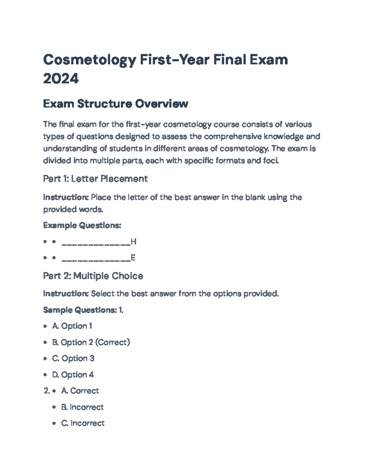 Cosmetology 1st Year Final Exam Overview 2024 - Cosmetology First-Year ...