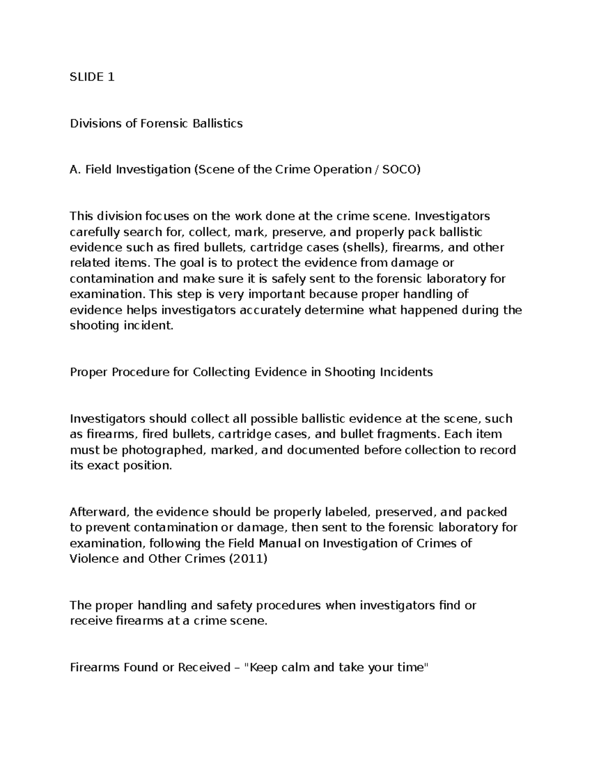 Forensic Ballistics: Evidence Collection & Handling Procedures (SLIDE 1 ...