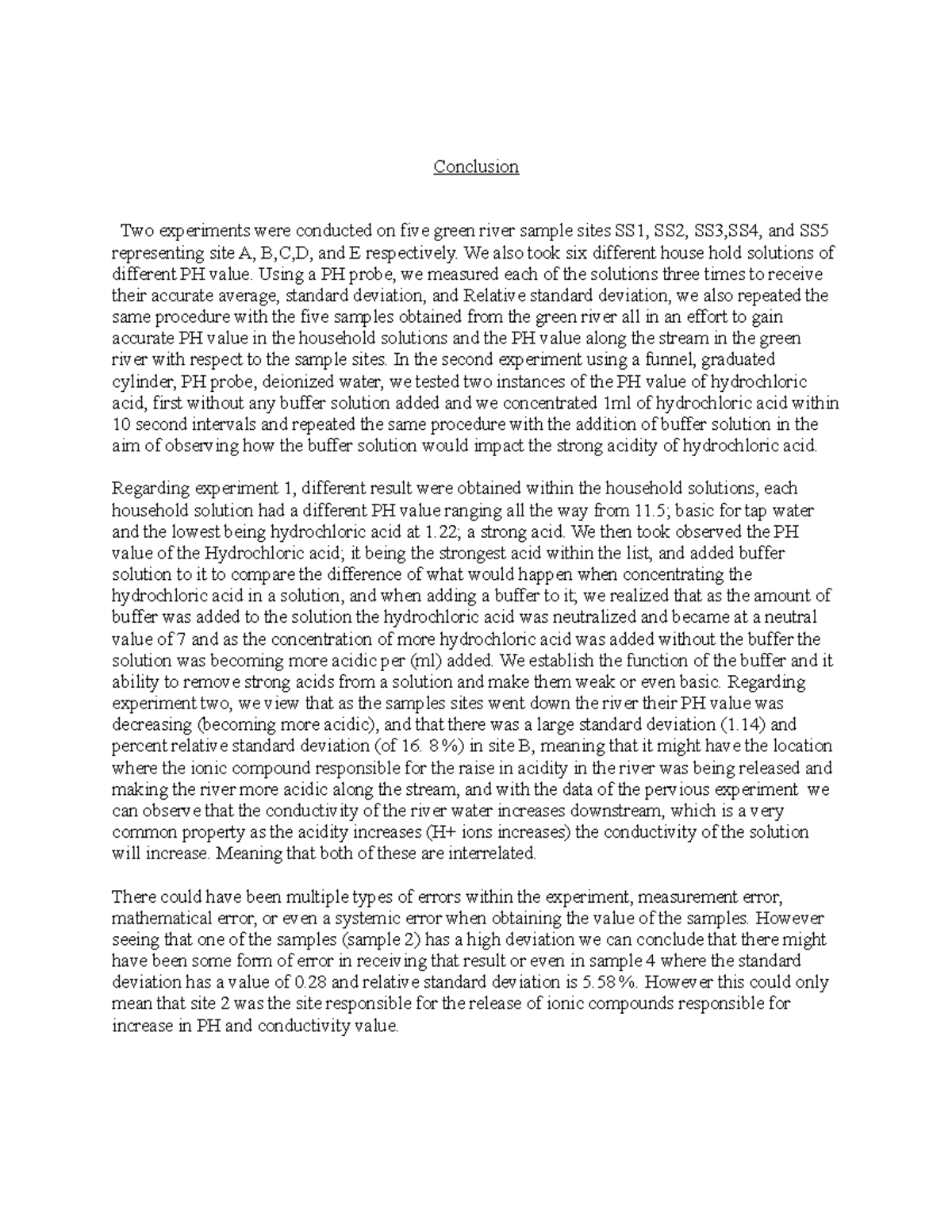 Chemistry 101: PH Lab Conclusion on River Samples & Acidity Effects ...