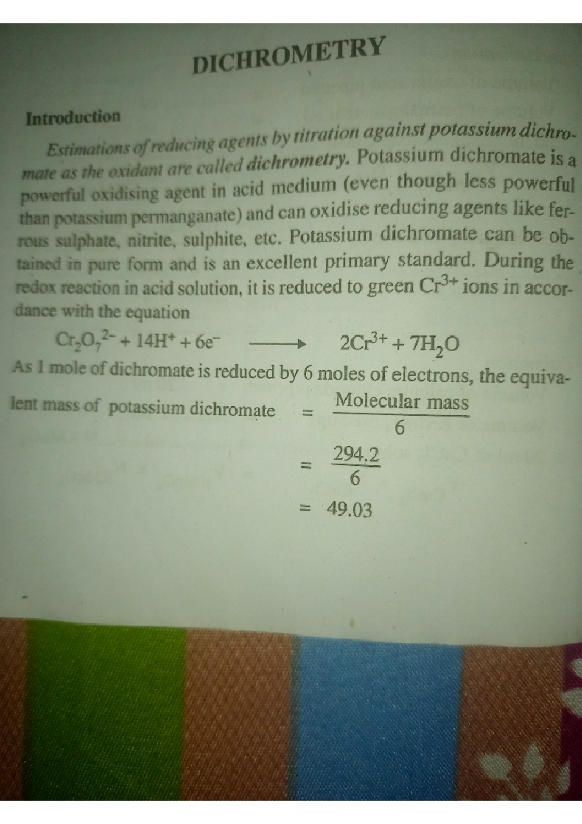 Dichometry Study Notes for Advanced Chemistry Course - Studocu