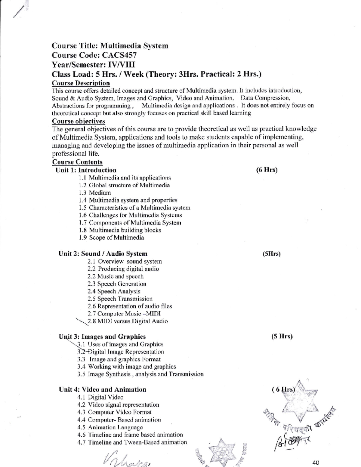 Multimedia System Syllabus - CACS457 for BCA 8th Semester - Studocu