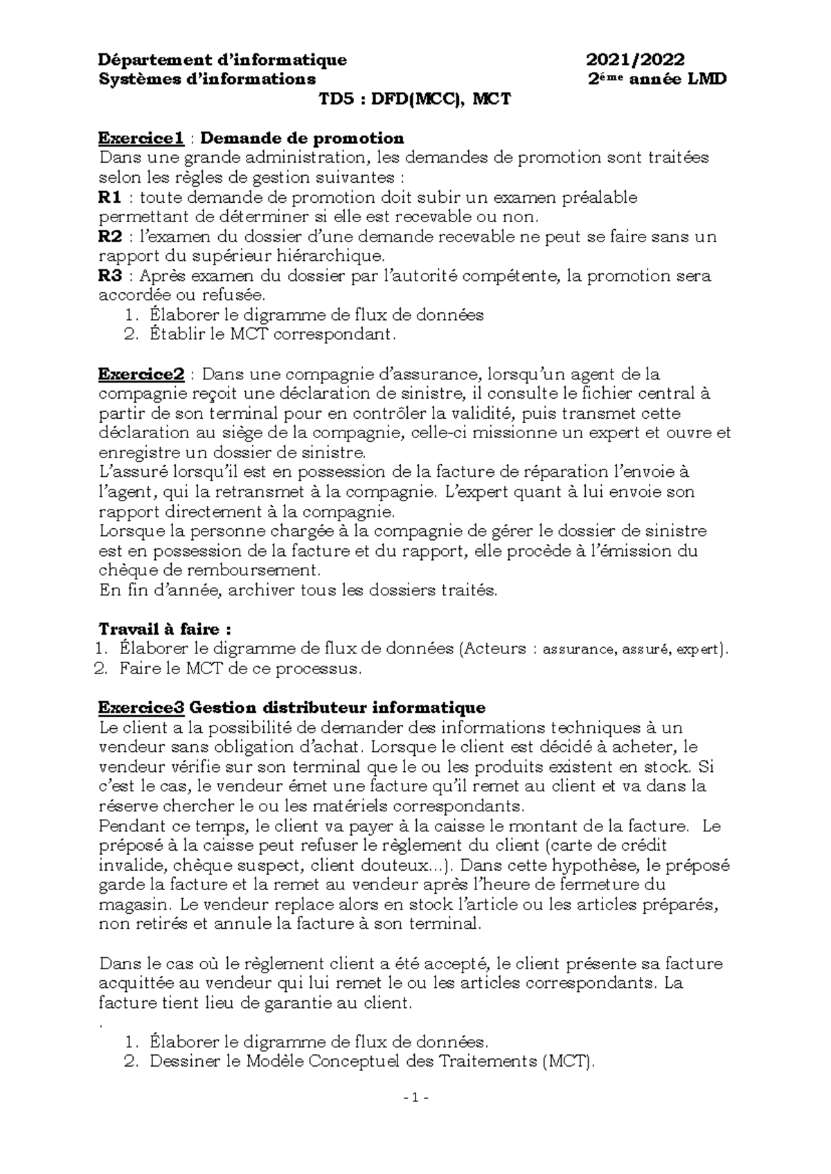 TD5 DFD MCT - MCD - Département d’informatique 2021 /20 22 Systèmes d ...