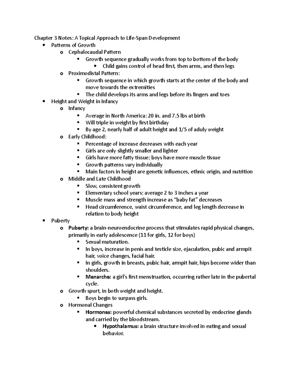 Chapter 3 Notes: Patterns of Growth & Development in Life-Span - Studocu