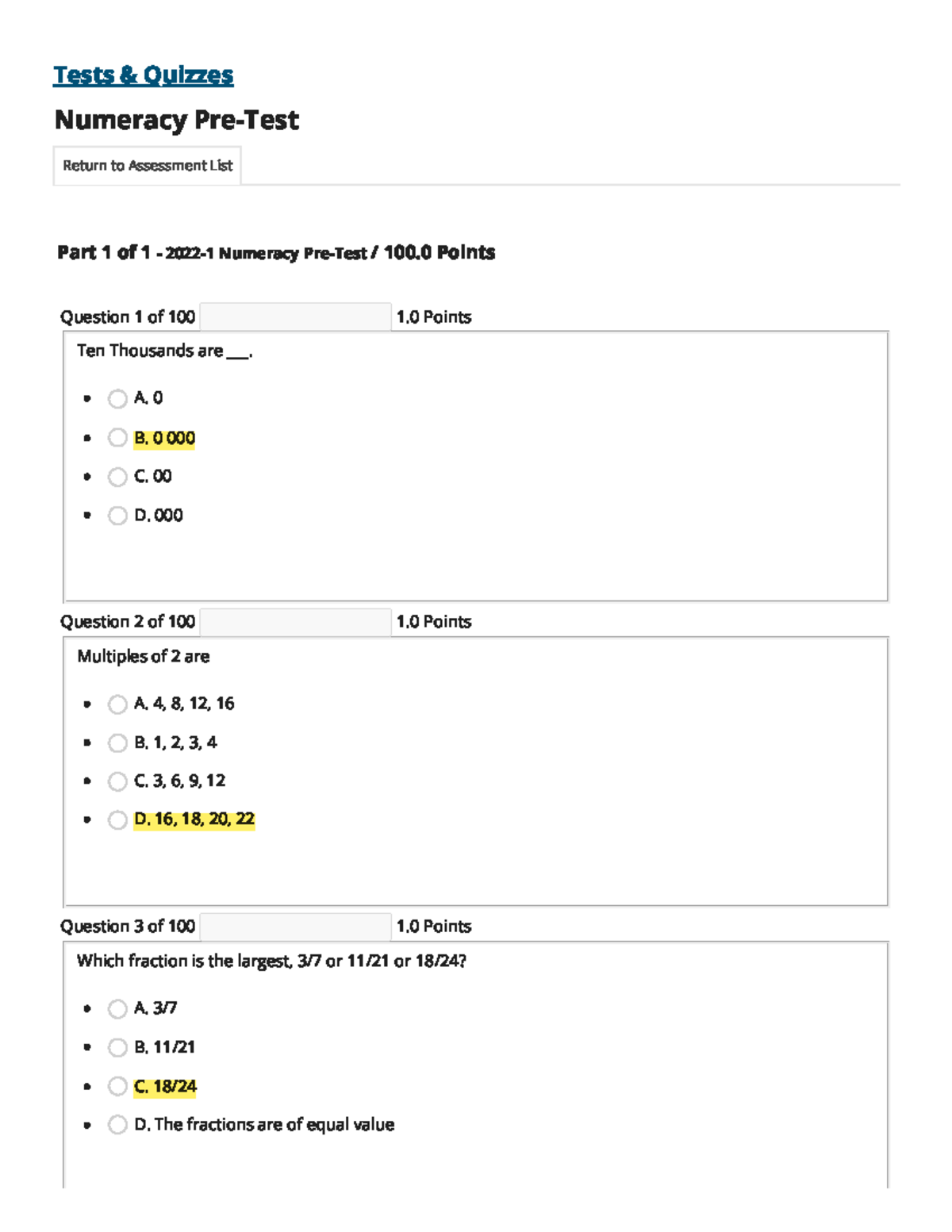 E Leader NS-SFLP-2024-2 Numeracy Test - Tests & Quizzes Numeracy Pre ...