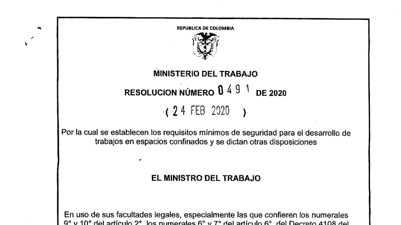 Resolución 0491 de 2020: Requisitos Mínimos de Seguridad en Espacios ...