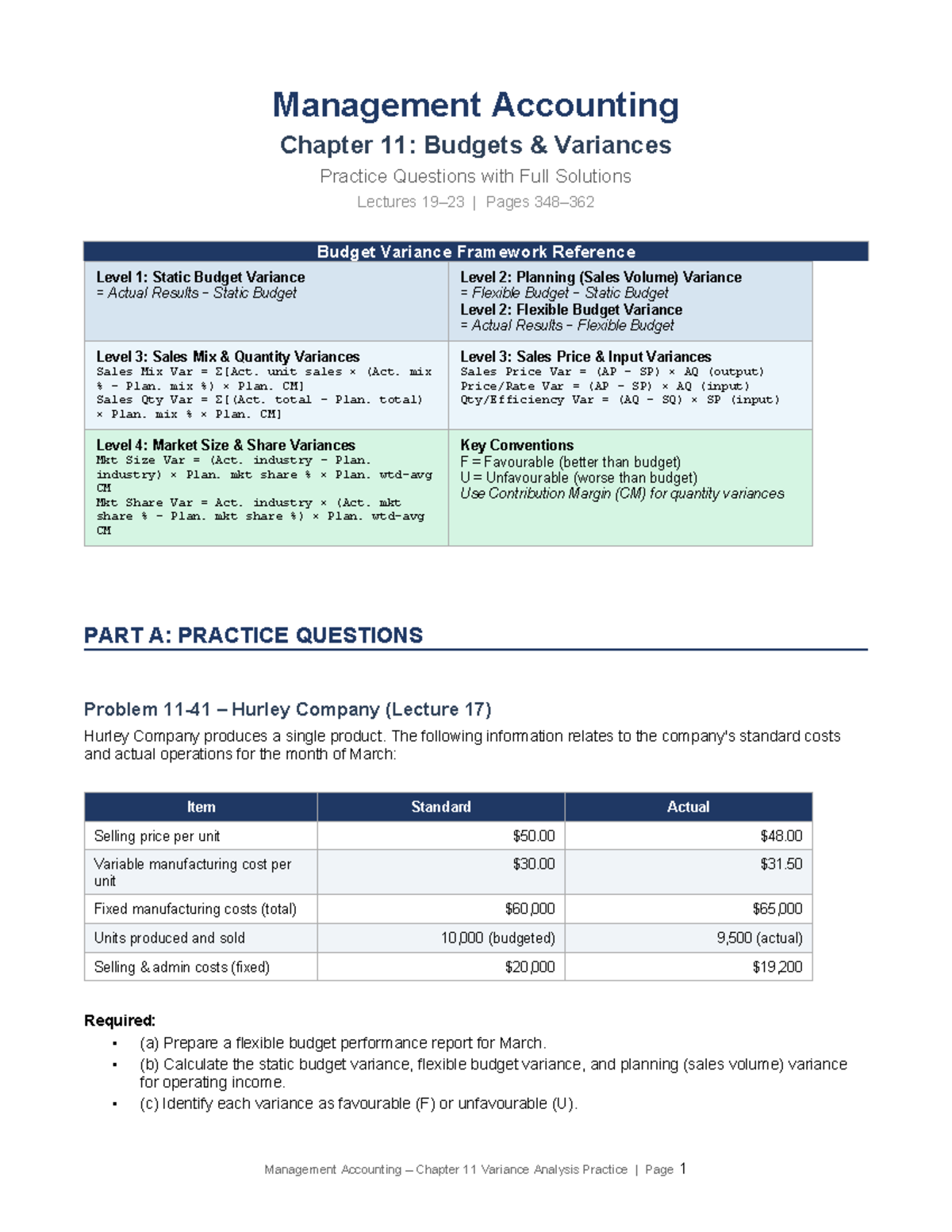 Management Accounting 101: Chapter 11 Variance Analysis Practice ...