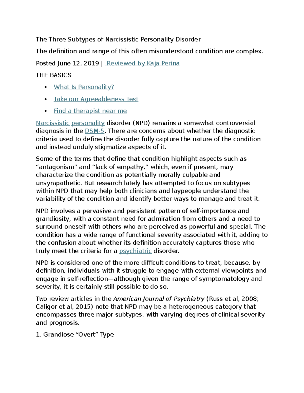 The Three Subtypes of Narcissistic Personality Disorder: A ...
