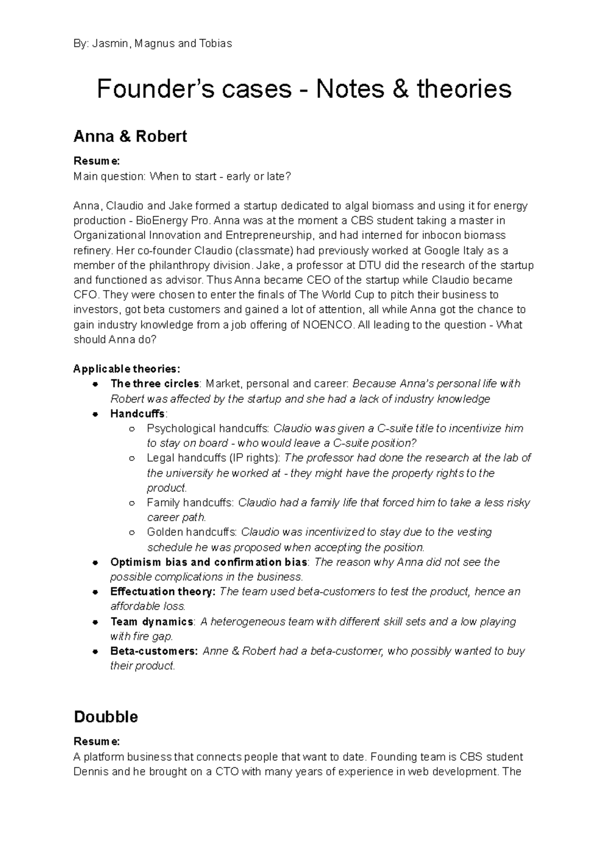 Founders Cases Notes Theories: Insights on Startup Dynamics and ...
