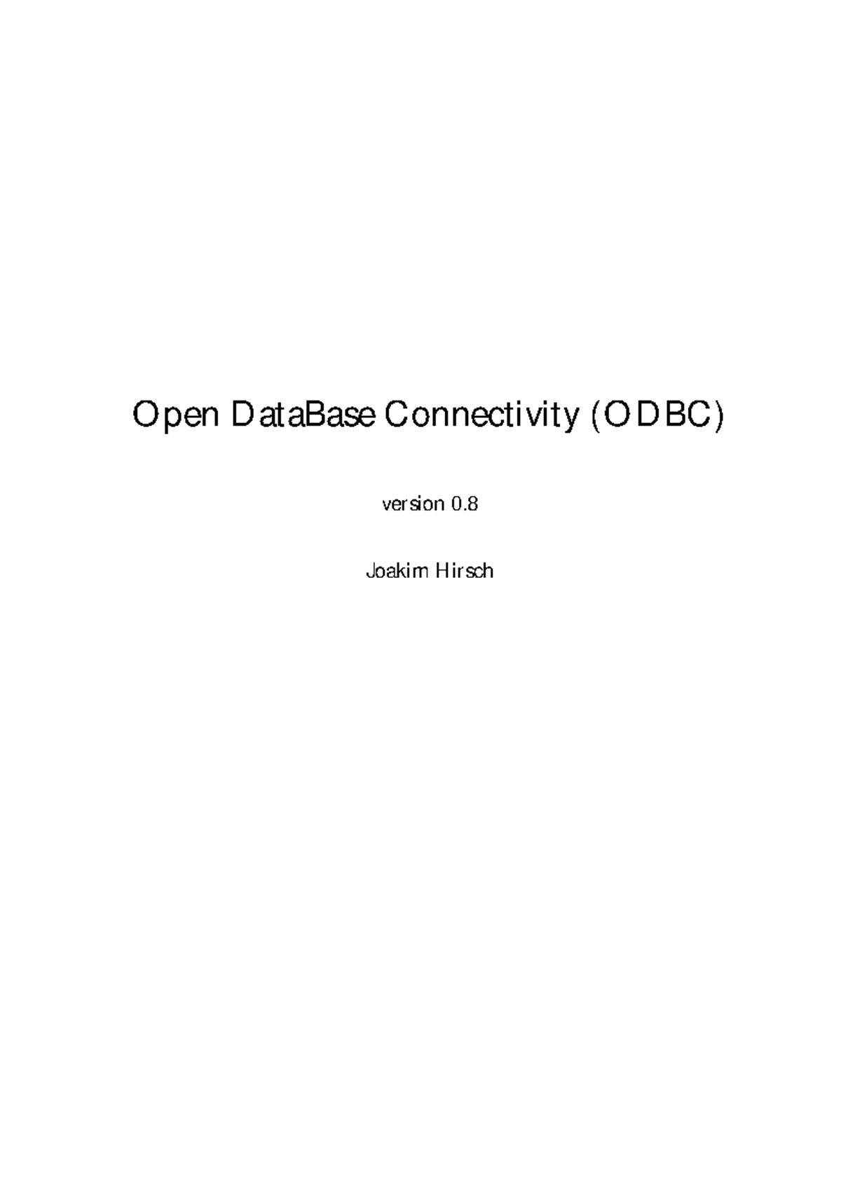 ODBC Reference Manual: Version 0.8 Guide and Installation Notes - Studocu