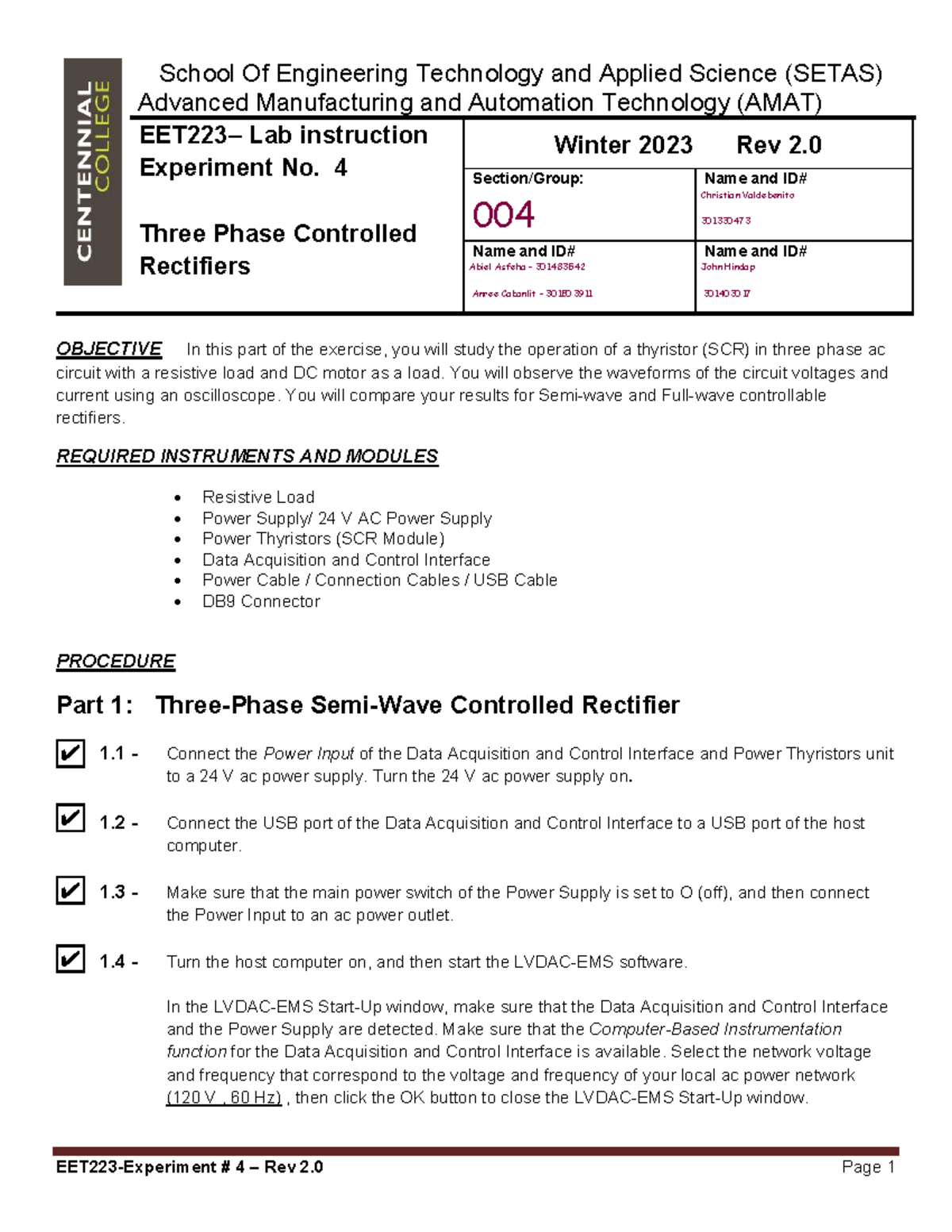 EET223-W23-Exp 4: Three Phase Controlled Rectifiers Lab Instructions ...