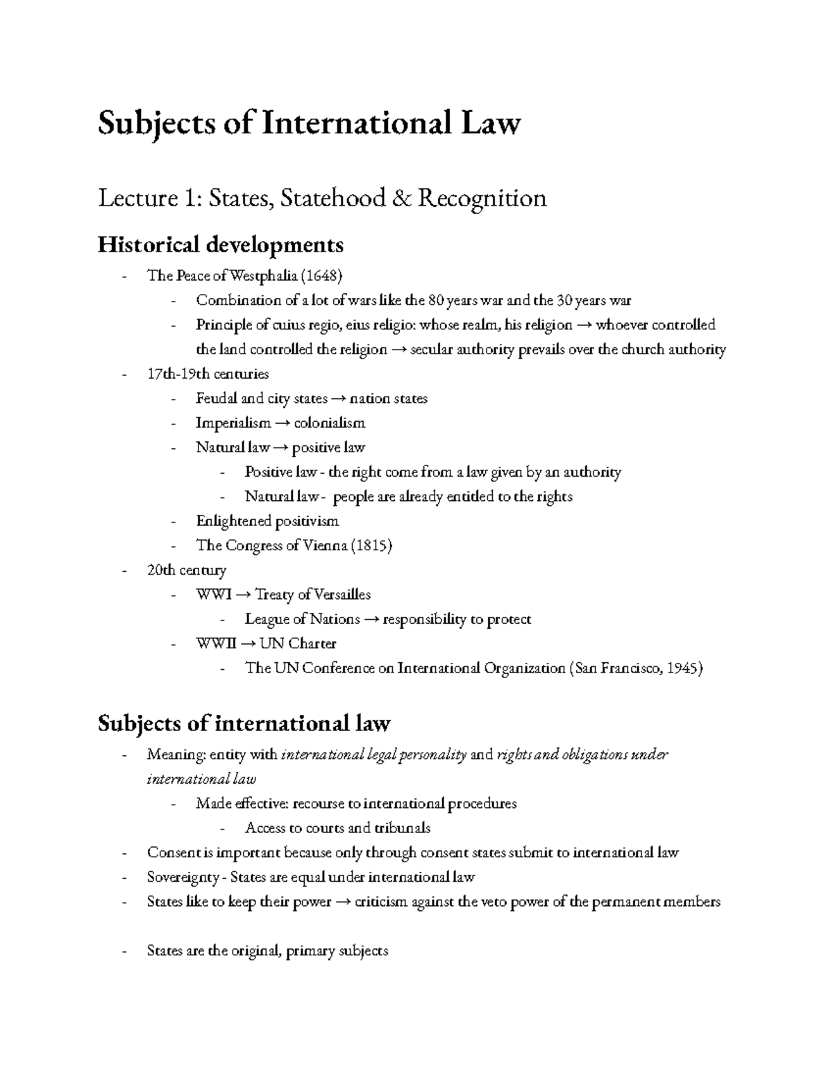 PIL- Lecture 1: Subjects of International Law and Statehood Concepts ...