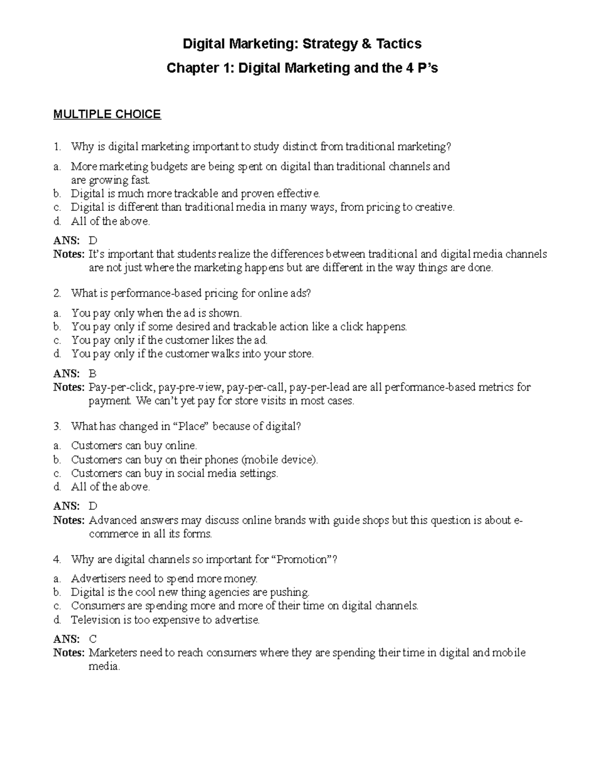 Chapter 1 Test Bank - Digital Marketing Strategies & Tactics Review - Document Preview