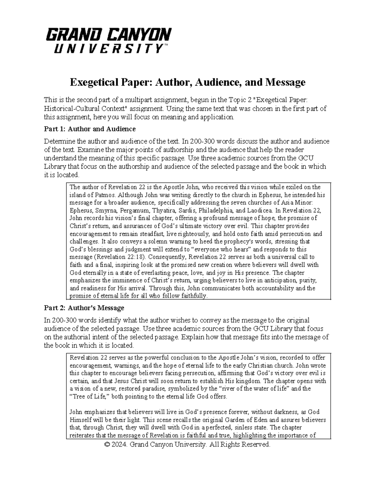 Exegetical Paper - Author, Audience, and Message Analysis (BIB 320 ...