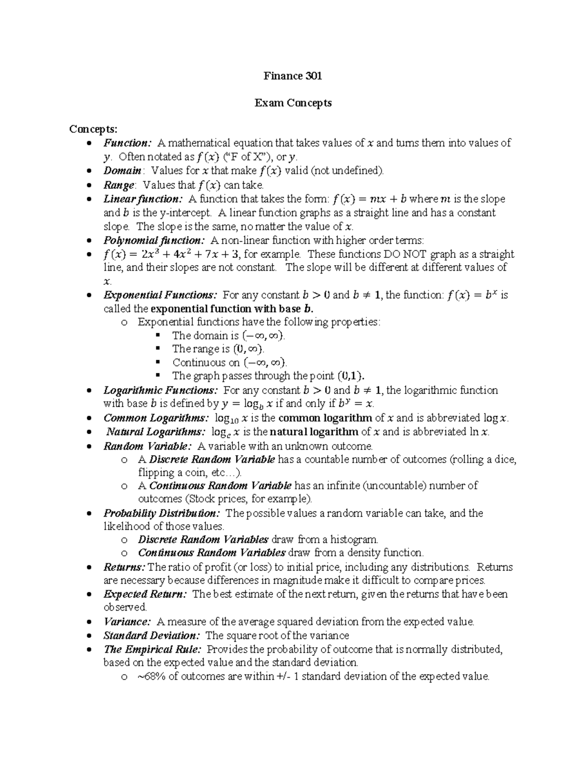 FIN 301 - Exam 1 Key Concepts in Finance Functions - Studocu