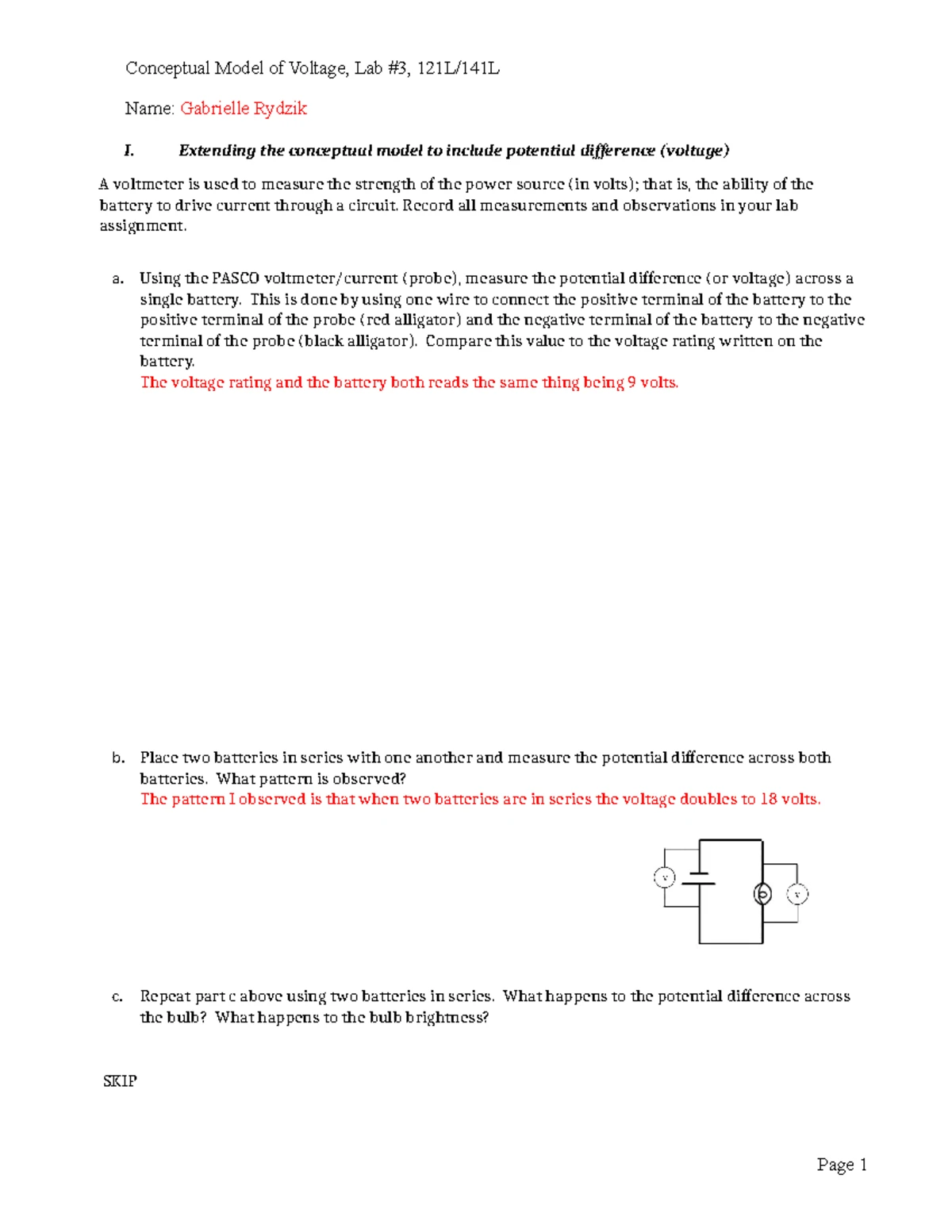 121L Experiment 4 - Lab - I. Conduct an investigation to answer the ...