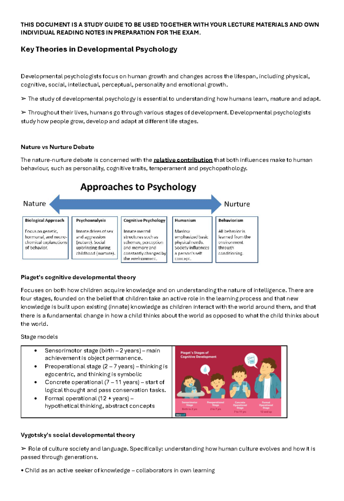 Study Guide: Key Theories in Developmental Psychology for Exam Prep ...
