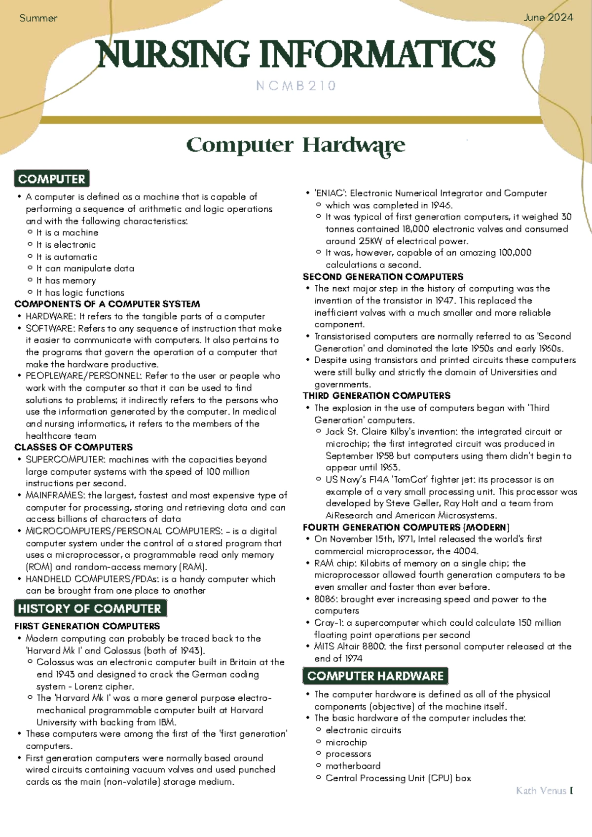 NURSING INFORMATICS NCMB210: Computer Software Overview - Studocu