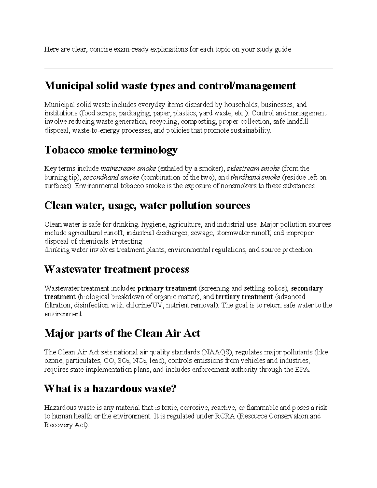 Environmental Health Study Guide: Key Topics and Concepts - Studocu