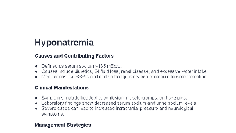 Image showcasing Hyponatremia and Hypernatremia: Causes, Symptoms, and Management - Studocu