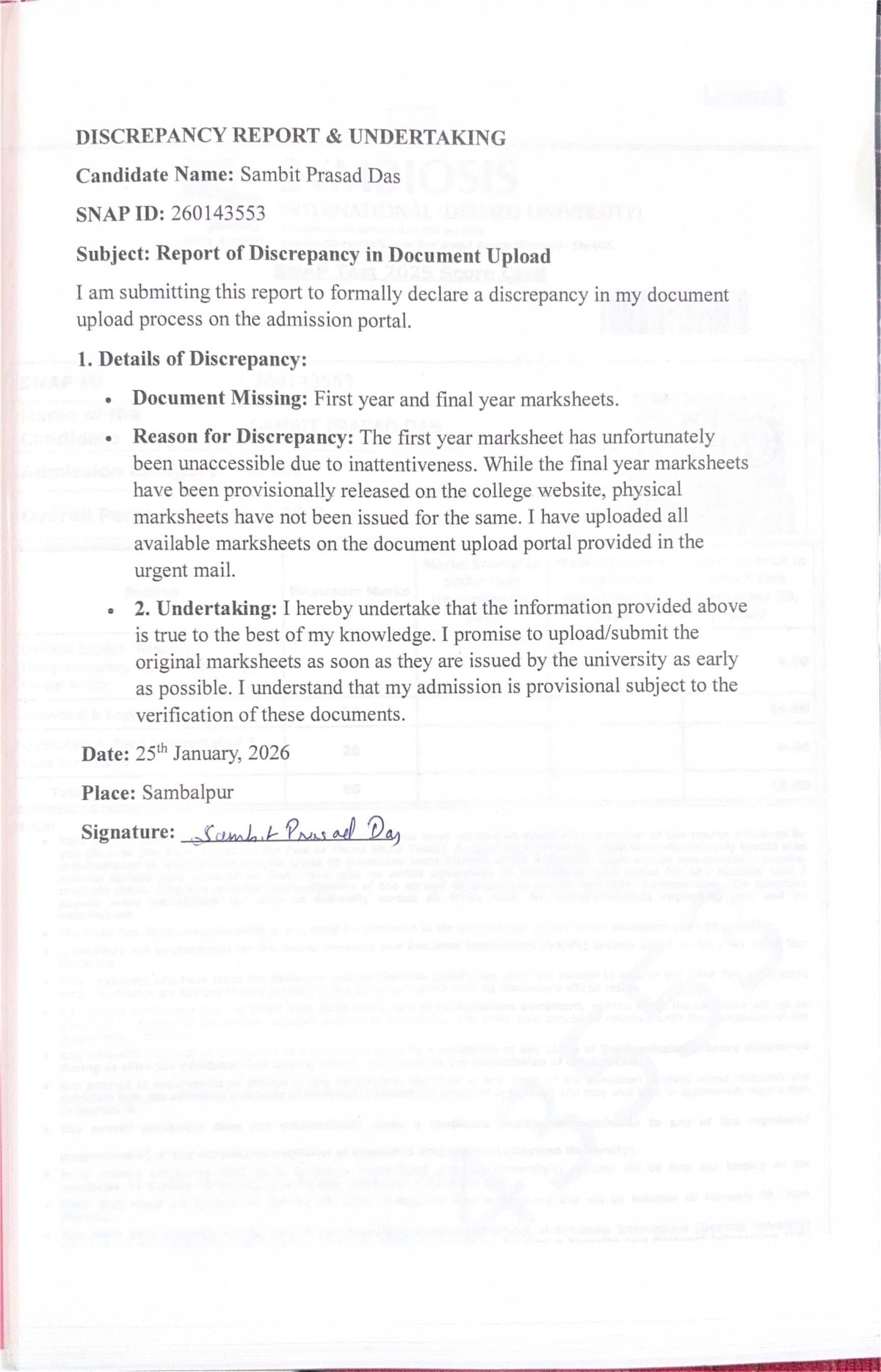 Discrepancy Report Submission - Candidate SNAP ID: 260143553 - Studocu