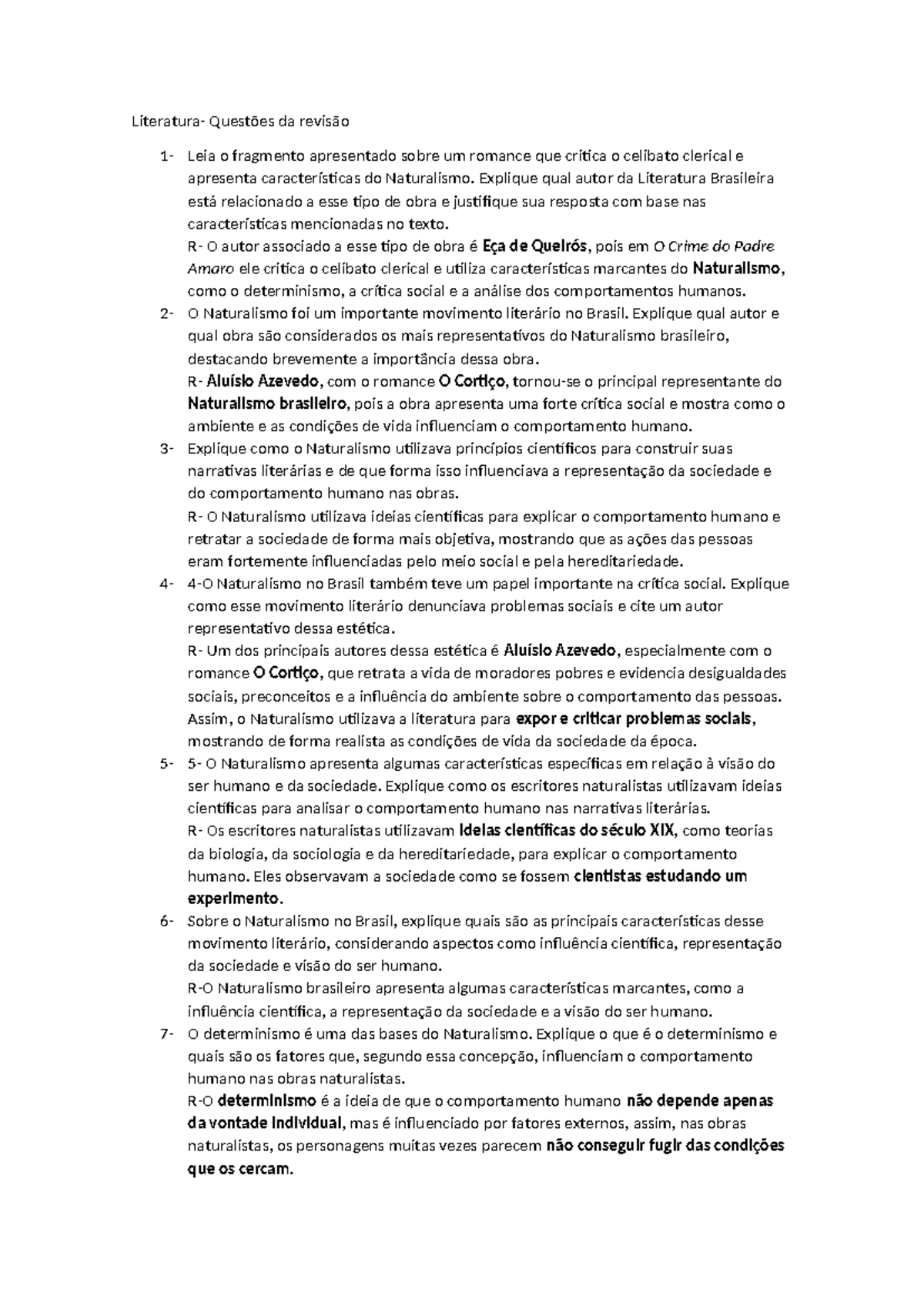 Revisão sobre o Naturalismo na Literatura Brasileira: Questões e ...