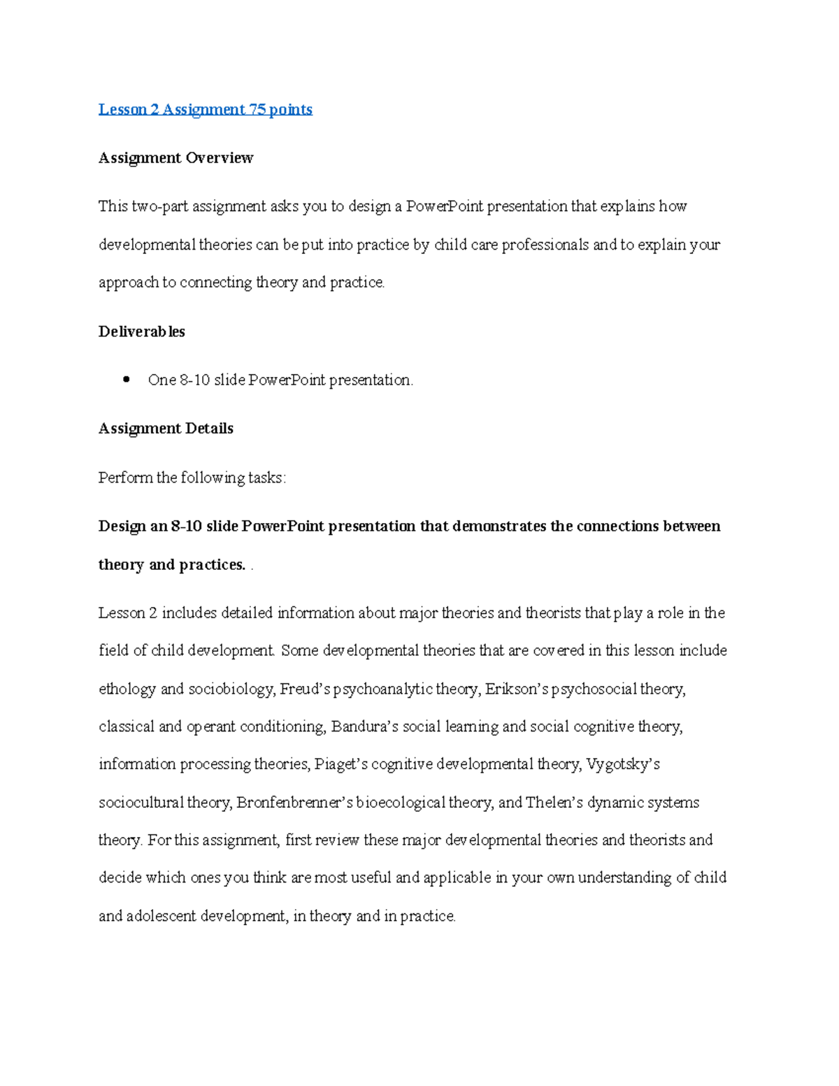 Child Growth and Development Lesson 2 - Lesson 2 Assignment 75 points ...