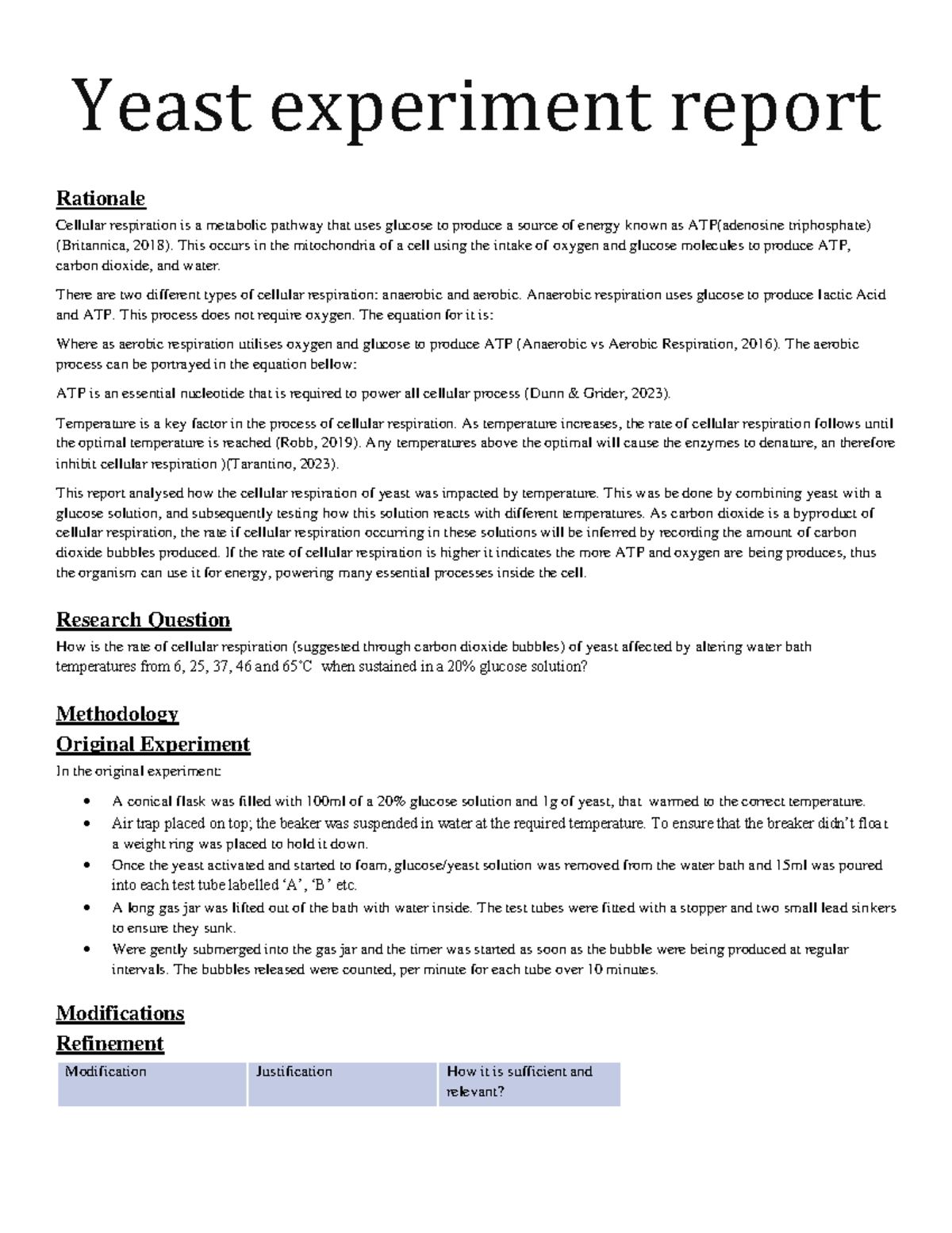 FIA2 Biology Final Experiment Report on Yeast Cellular Respiration ...