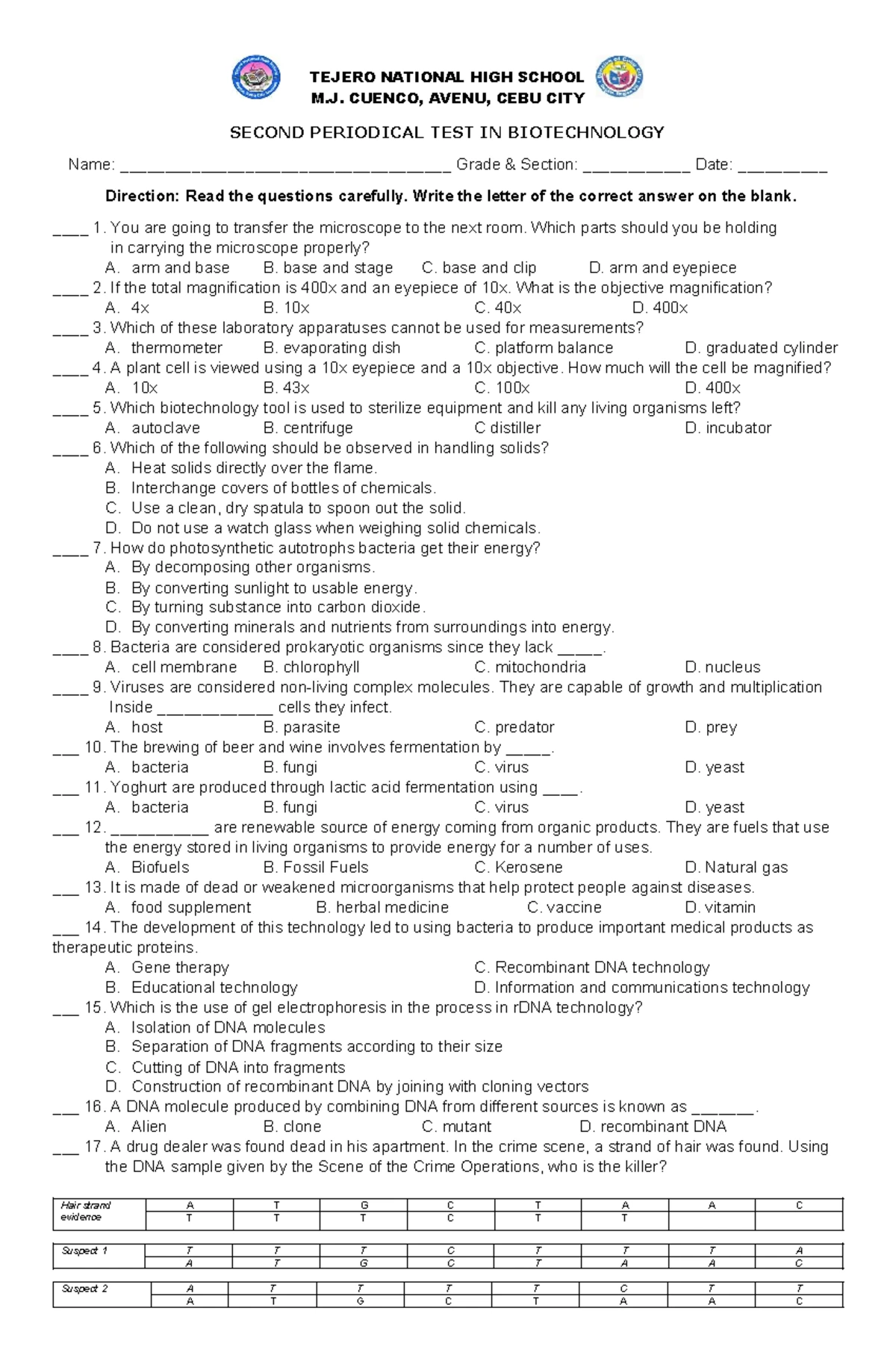 Q3- Periodical Test - Statistics (Grade 8 Elective) - Studocu