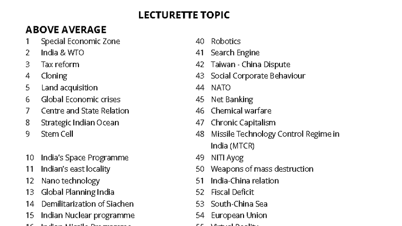 LECTURETTE TOPICS - 24-25: AVERAGE & ABOVE AVERAGE ISSUES - Studocu