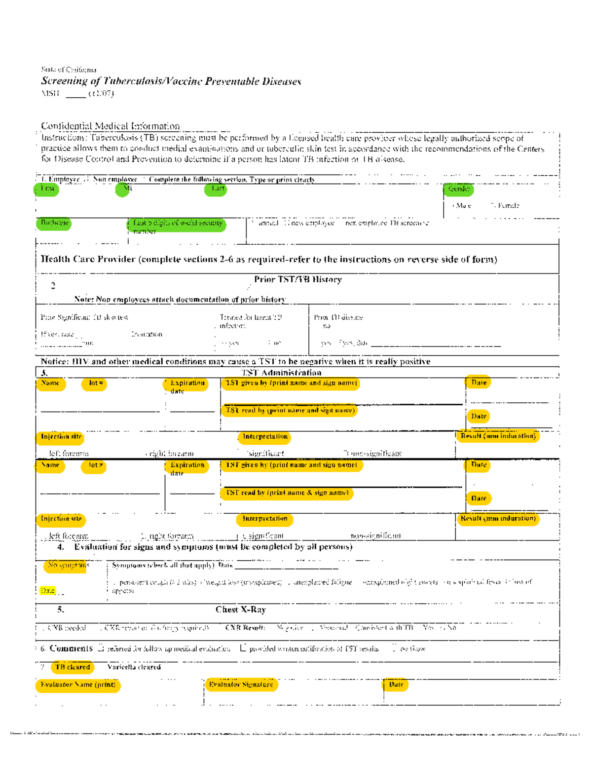 2Step PPD TB Form - PPD form - State of California Screening of Tuberculosis/Vaccine Preventable - Studocu for Employment Blank Free Printable Tb Test Form