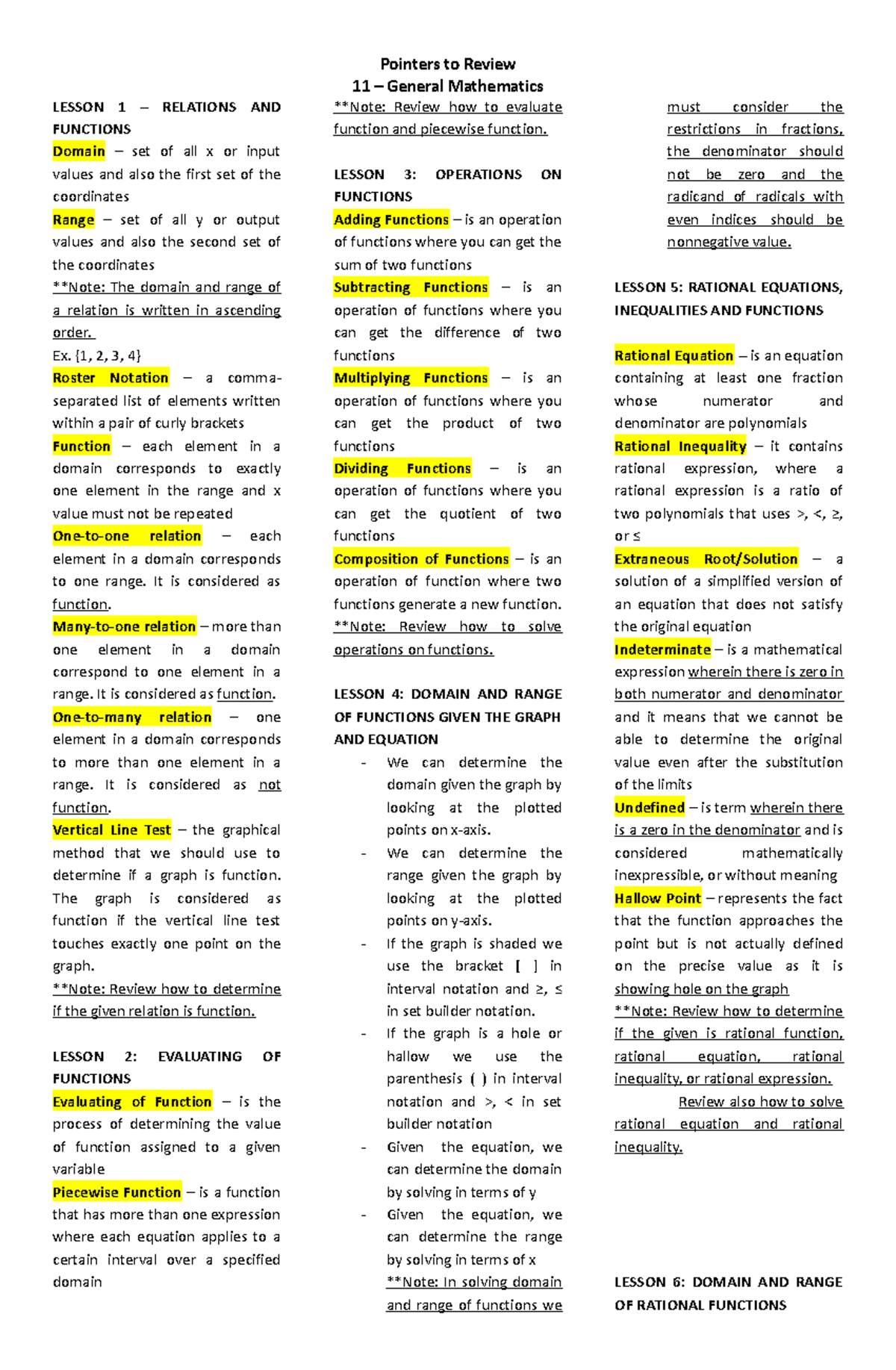 Midterm Review: General Mathematics (Gen-Math) Concepts and Functions ...