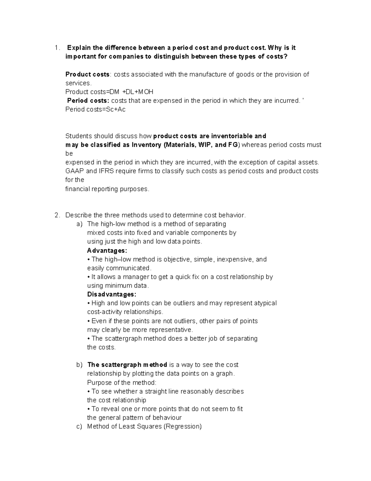 MID1 Concepts - Lecture Notes on Cost Behavior and Analysis - Studocu