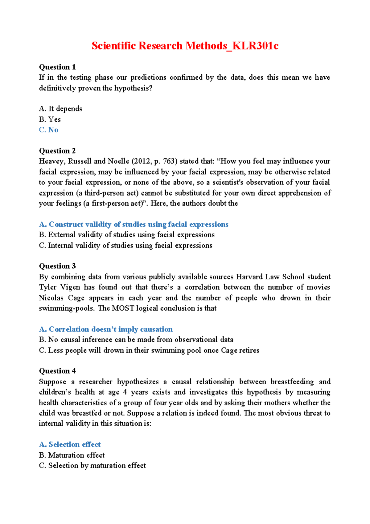 Scientific Research Methods KLR301c: Exam Questions and Answers - Studocu